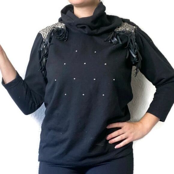 Vintage Cristina Maxx Fringe Dalmatian Print Studded Sweatshirt - Picture 2 of 5